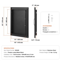 Huolto-ovi ulkokeittiöön kylmävalssattu teräslevy 415x570 mm mattamusta kahvalla