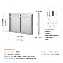 Ulkokeittiön kaksiosainen ruostumaton teräsluukku upotettava kahvalla 990x660 mm