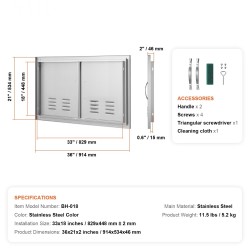 Seinään upotettava kaksiosainen ulkokeittiön kaapin ovi kahvalla ruostumattomasta teräksestä 914x534 mm