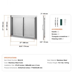 Ulkokeittiön kaksoisovi ruostumattomasta teräksestä 774x533 mm uppoasennettava kahvoilla