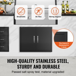 Ulkokeittiön ovi ruostumattomasta teräksestä kaksoisovi 788x610 mm mattamusta uppoasennettava