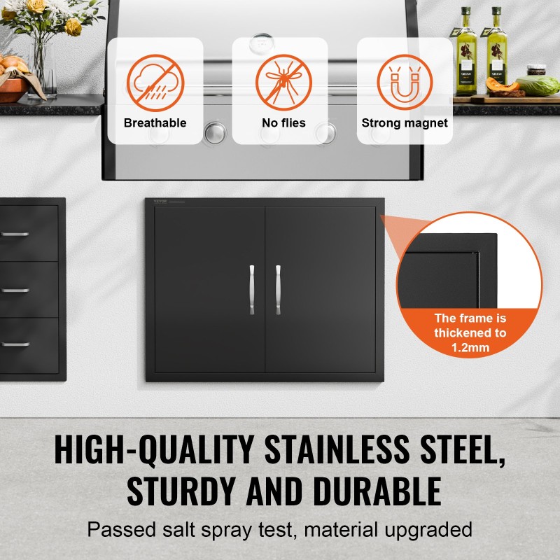 Ulkokeittiön ovi ruostumattomasta teräksestä kaksoisovi 788x610 mm mattamusta uppoasennettava