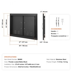 Teräsovi ulkokeittiöön kaksiosainen kylmävalssattu 762x533 mm mattamusta vetimillä ja ilma-aukoilla