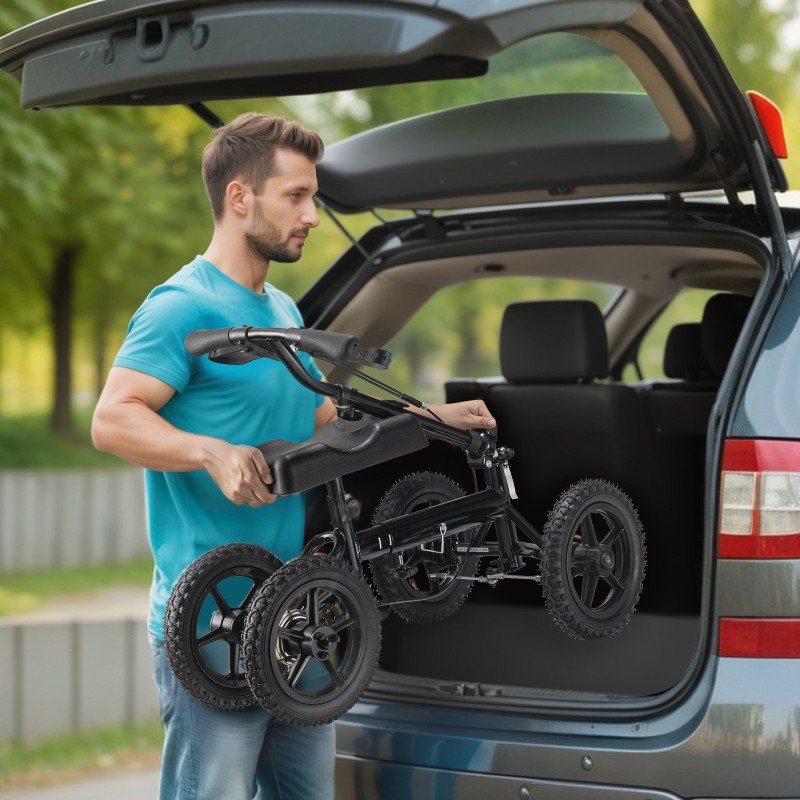 Taitettava alumiininen polvipyörä 12 tuuman ilmakumeilla korkeussäädettävällä ohjaustangolla ja polvialustalla kaksoisjarruilla