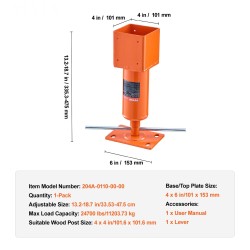 Ruuvitunkkipilari Q235-teräs sopii 101,6×101,6 mm puutolpalle 33,5–47,5 cm