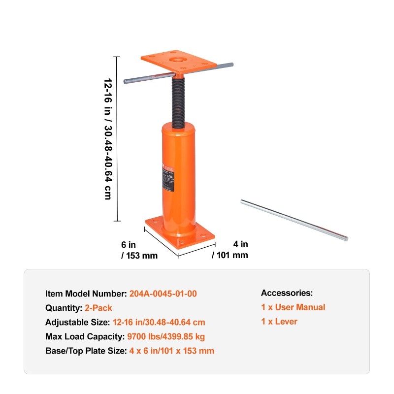 Lattiatunkki teräs säädettävä 30,5–40,6 cm 2 kpl 101×153 mm 4399 kg kantavuus