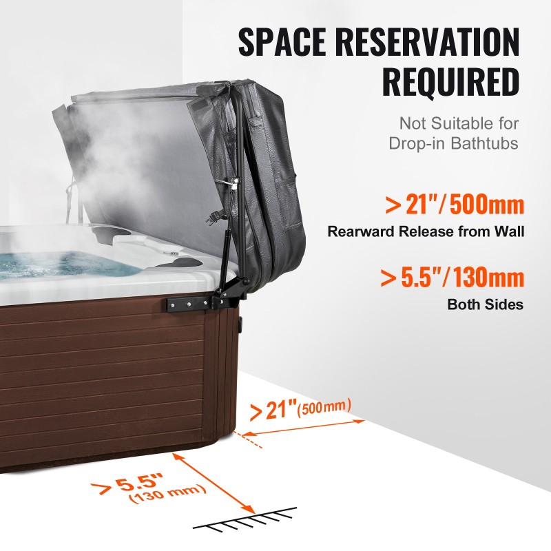 Kylpytynnyrin ja porealtaan kannennostin hydraulinen alumiinirakenteinen säädettävä leveys 175–245 cm molemmille sivuille