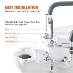 Korotettu wc-istuin 88,9 mm korotus alumiini muovi pehmustetut käsinojat 136 kg kantavuus