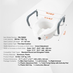 Korotettu WC-istuin 127 mm 158,7 kg alumiini pyöreisiin ja pitkänomaisiin WC-istuimiin