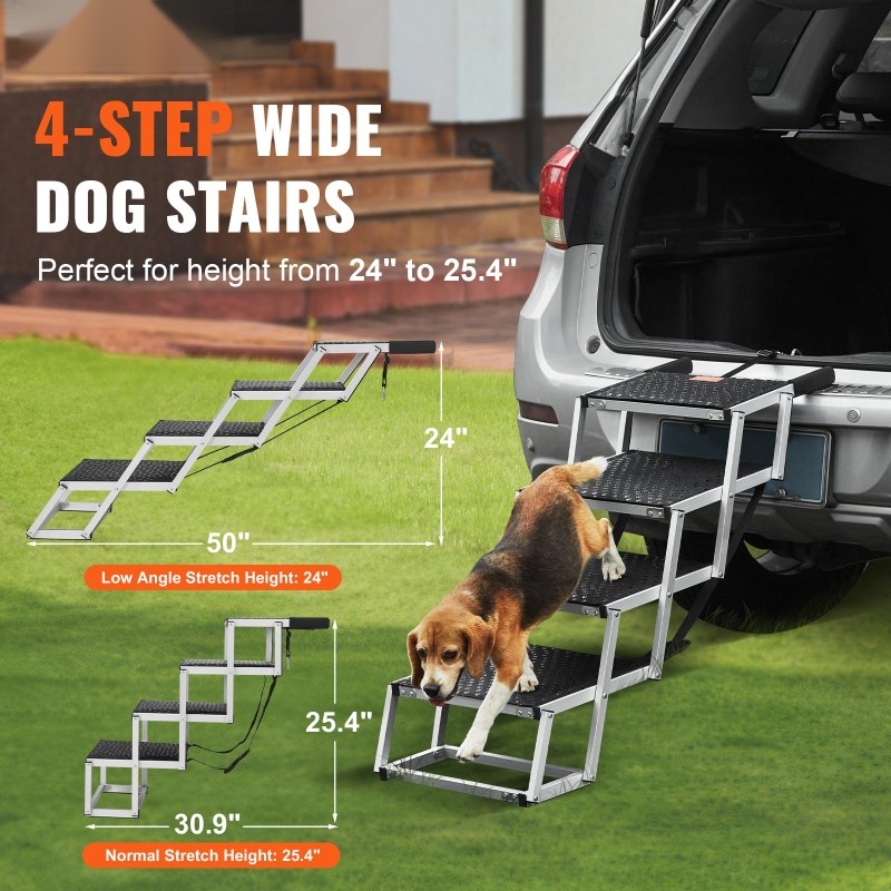 Koiraportaat autoon 4-portaiset taitettavat säädettävät Oxford-kangas 68 kg kantavuus