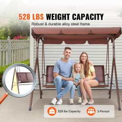 Puutarhakeinu seosteräsrunko kolmelle ruskea Teslin kangas säädettävä aurinkokatos