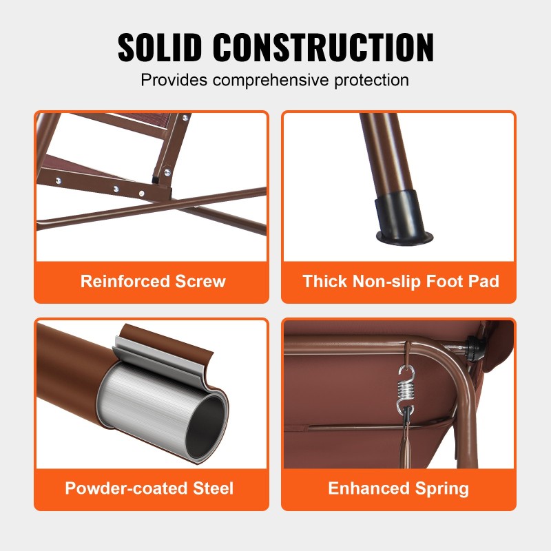 Puutarhakeinu seosteräsrunko kolmelle ruskea Teslin kangas säädettävä aurinkokatos