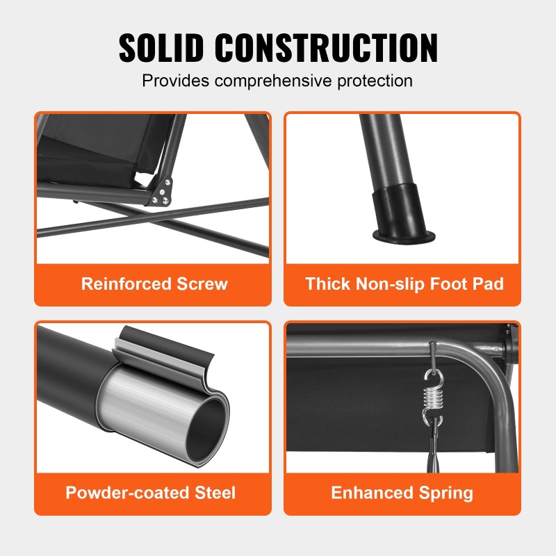 2-paikkainen ulkokeinu seosteräsrunko Oxford-kangasilla säädettävällä katoksella musta