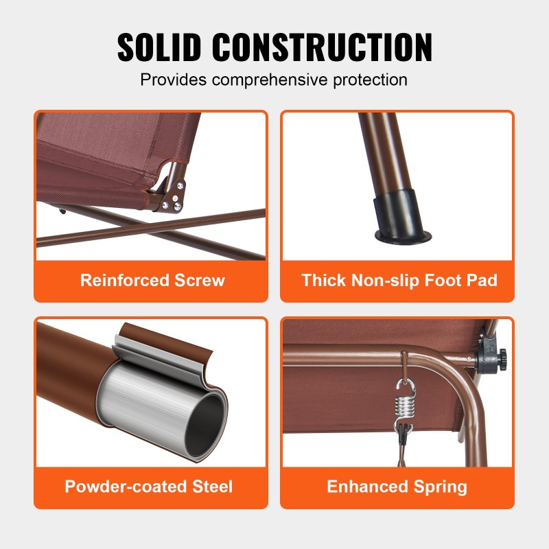 Pihakeinu 3-hengen seosteräsrunko Teslin kangas säädettävällä katoksella ruskea