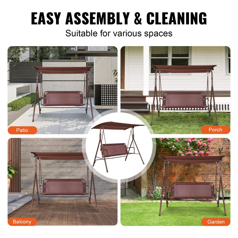 Pihakeinu 3-hengen seosteräsrunko Teslin kangas säädettävällä katoksella ruskea