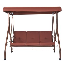 3-paikkainen ulkokeinu jauhemaalatulla teräsrungolla ruskea säädettävällä katoksella irrotettavalla paksulla tyynyllä