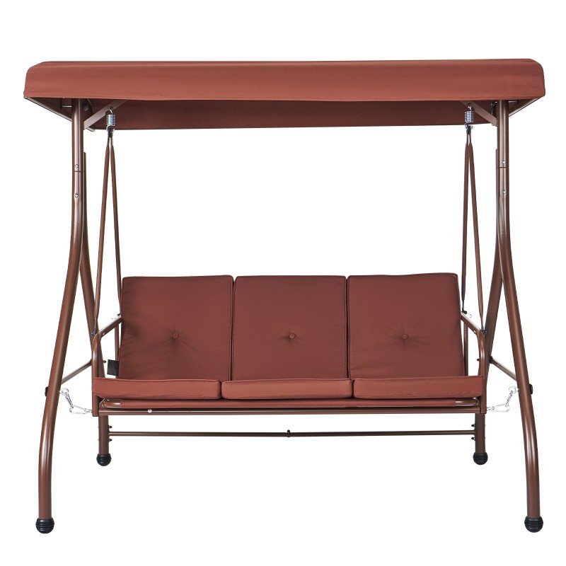 3-paikkainen ulkokeinu jauhemaalatulla teräsrungolla ruskea säädettävällä katoksella irrotettavalla paksulla tyynyllä