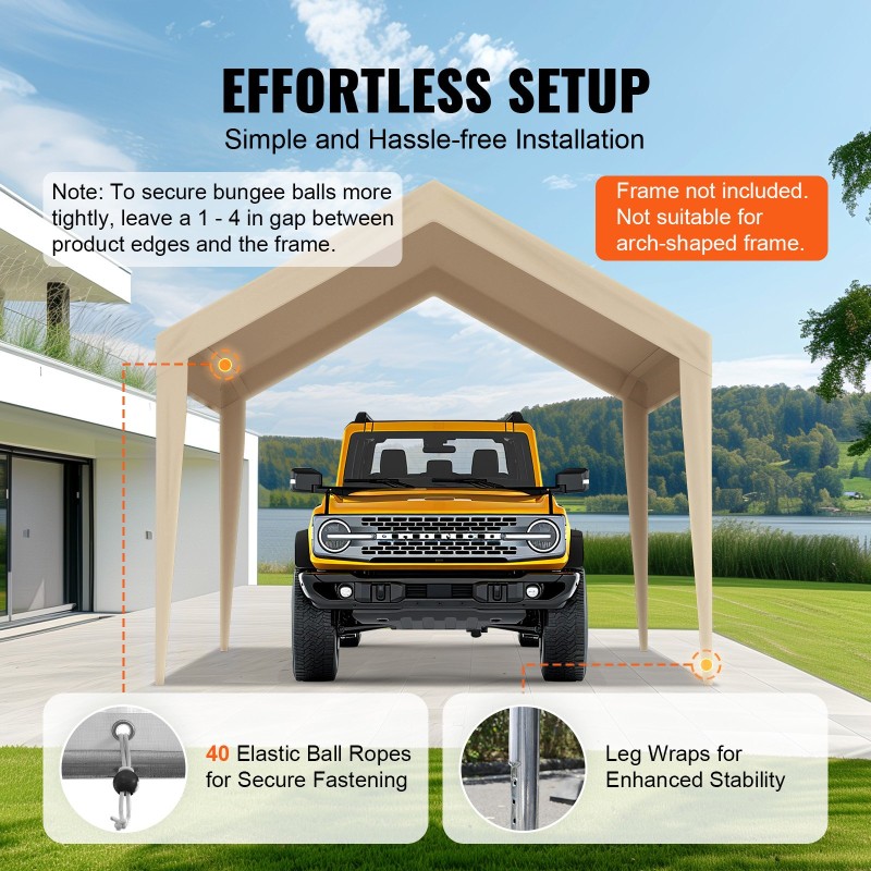 Autokatoksen kattokangas polyeteenikangas 6100 x 3040 mm vedenpitävä aurinkosuojattu beige