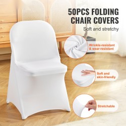 Tuolinsuojat joustava spandex-kangas kokoontaitettaville tuoleille valkoinen 50 kpl