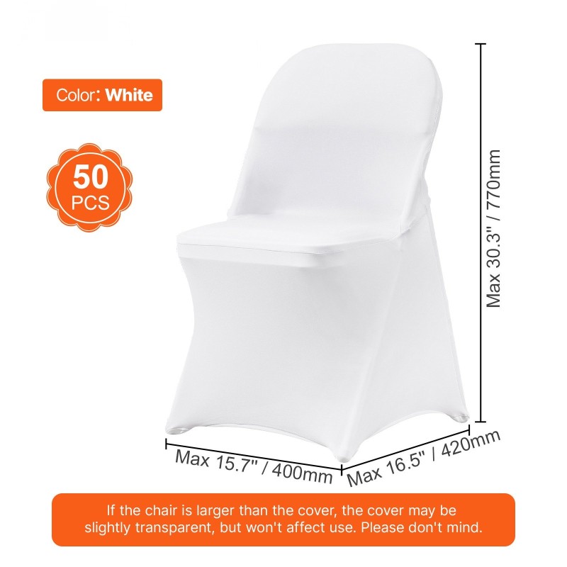 Tuolinsuojat joustava spandex-kangas kokoontaitettaville tuoleille valkoinen 50 kpl
