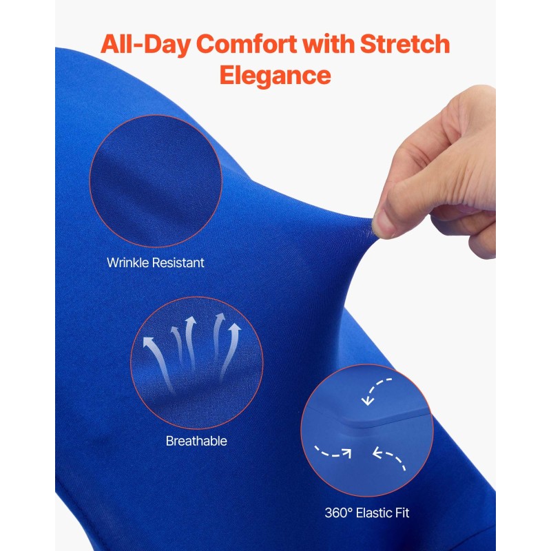 Tuolinsuojukset polyesteri-spandex-kankaasta siniset 50 kpl tasapintaisille tuoleille 450x460x770 mm