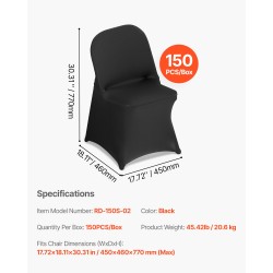 Tuolinpäälliset polyesteri elastaani musta 150 kpl täyspitkä sopivat 450x460x770mm juhliin