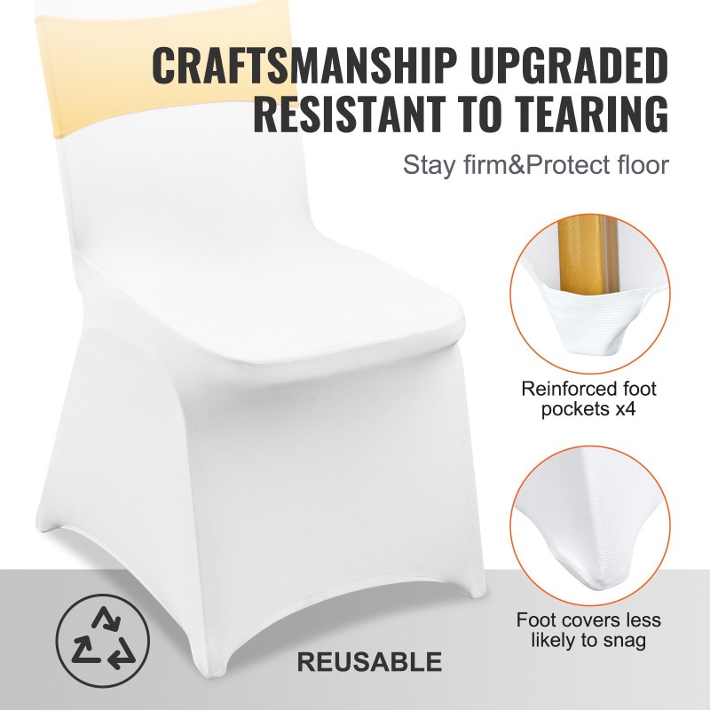 Tuolinsuojat joustava polyesterikuitu spandex 30 kpl valkoinen ja kulta käsinojattomiin tuoleihin