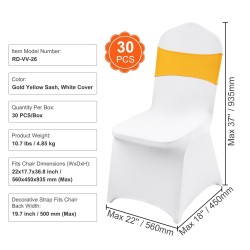 Tuolinsuojat joustava polyesterikuitu spandex 30 kpl valkoinen ja kulta käsinojattomiin tuoleihin