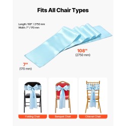 Satiiniset tuolinauhat 275x17 cm 100 kpl vaaleansininen juhliin