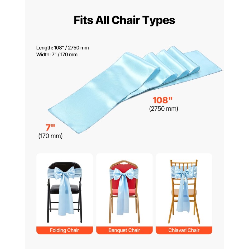 Satiiniset tuolinauhat 275x17 cm 100 kpl vaaleansininen juhliin