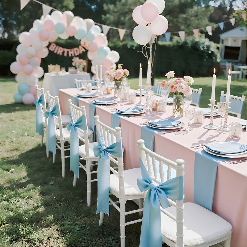 Satiiniset tuolinauhat 275x17 cm 100 kpl vaaleansininen juhliin