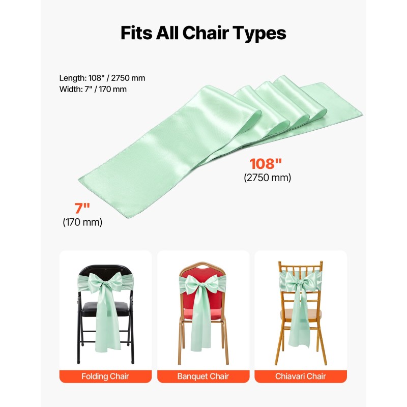 Satiininen tuolinauha 170x2750 mm 100 kpl vaaleanvihreä häihin