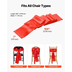 Satiiniset tuolinauhat 50 kpl 170 x 2750 mm punainen häihin ja juhliin