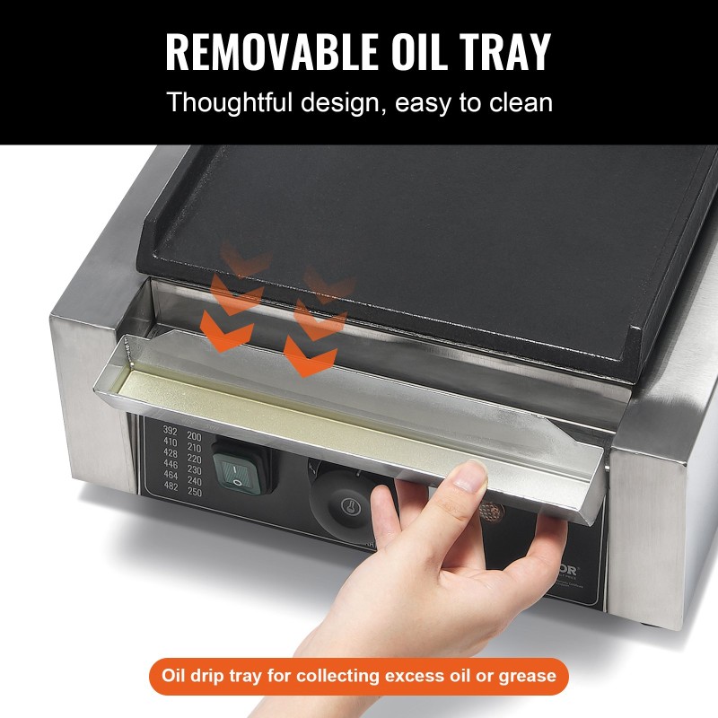 Paninigrilli ruostumatonta terästä yhdeksän tuuman emaloitu paistolevy lämpötilansäädöllä ja irrotettavalla rasvankeräysastialla