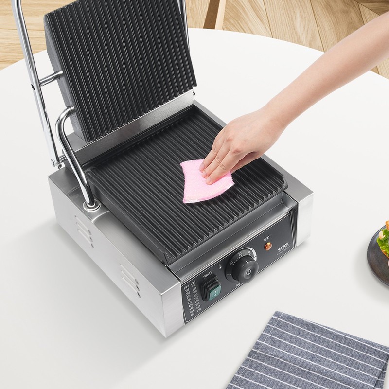 Sähköinen paninigrilli 1800W ruostumaton teräs 23x23 cm täysurattu emaloitu paistolevy