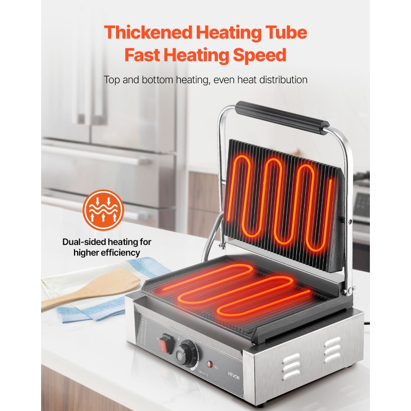 Sähköinen paninigrilli 2200W ruostumaton teräs 34x23 cm uritettu emalilevy lämpötilansäätö 50–300°C