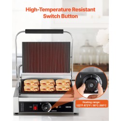 Sähköinen paninigrilli 2200W ruostumaton teräs 34x23 cm uritettu emalilevy lämpötilansäätö 50–300°C