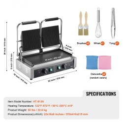 Paninigrilli sähköinen 3600W kaksipuolinen ruostumaton teräs emaloitu paistopinta 485×230 mm