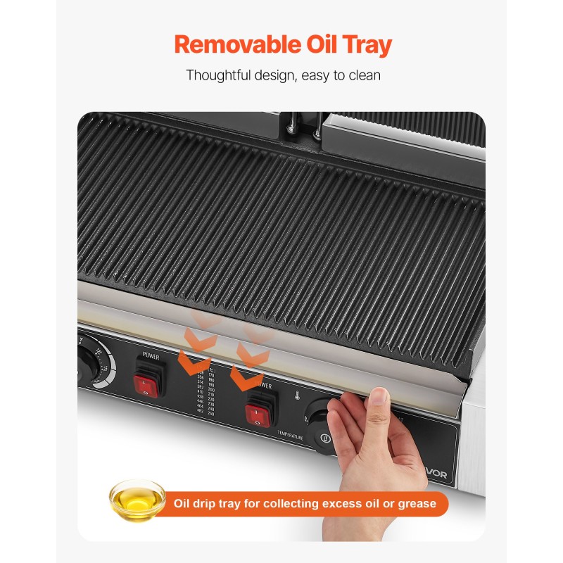 Sähköinen paninigrilli ruostumatonta terästä kaksinkertainen 48x23 cm emaloitu paistolevy 3600W