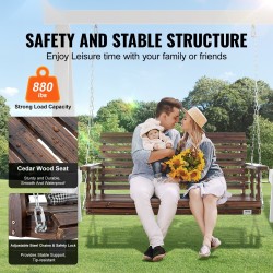 Puinen kuistikeinu seetripuu teräsketjut kantavuus 880 paunaa hiiltynyt ruskea