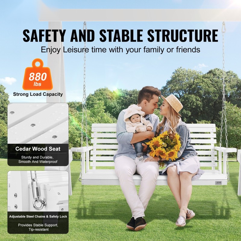 Seetripuinen keinupenkki ulkokäyttöön 1702x710x600 millimetriä valkoinen 880 paunan kantavuus