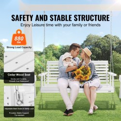 Puuterassikeinu seetripuusta 152 cm 880 paunan kantavuus teräsketjuilla valkoinen