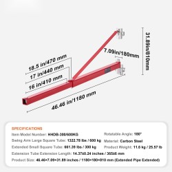Sähkövinssin tukivarsi hiiliterästä 600 kilon kantavuudella 180 asteen kääntyvä jatkettava putki