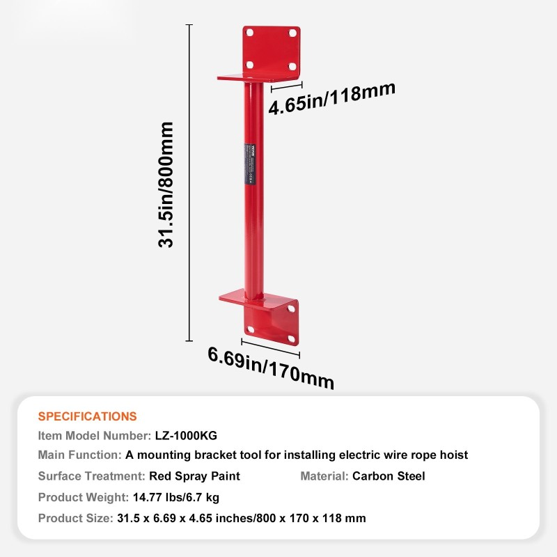 Sähköisen nosturin tukipylväs hiiliteräs 1000 kg 800 mm työpaja varasto autotalli