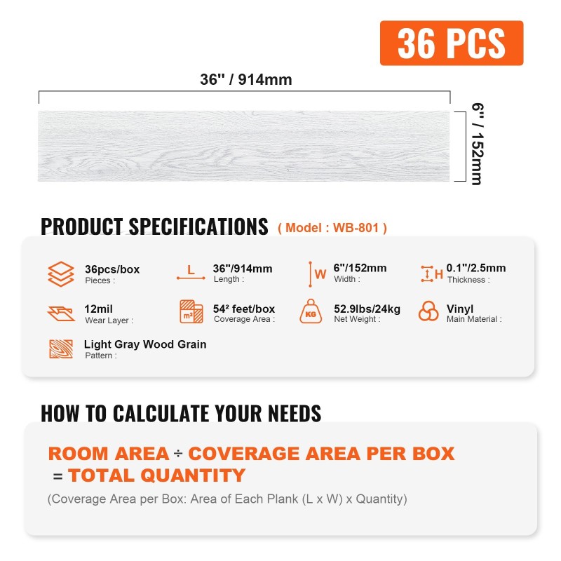 Irtoliimattavat vinyylilaatat 36 kpl 914x152 mm 2,5 mm vaalea harmaa puunsyy