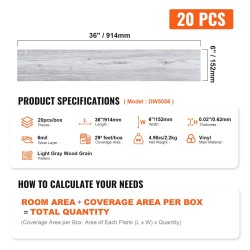 Itsekiinnittyvät vinyylilaatat 914×152 mm 20 kpl vaaleanharmaa puukuosi