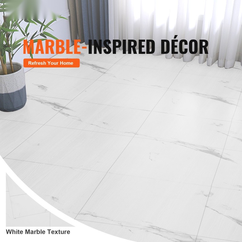 Itsekiinnittyvät vinyylilaatat 600 mm 9900 mm 1,5 mm vesitiivis valkoinen marmorikuvio