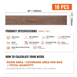 Vinyylilattialaatat vinyyli 1220 x 185 mm 5,5 mm 10 kpl syvänruskea puunsyykuvio