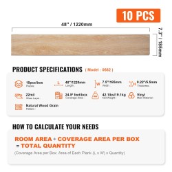 Vinyylilaatat napsautuslukittavat 1220×185 mm 5,5 mm 10 kpl luonnollinen puunsyykuvio