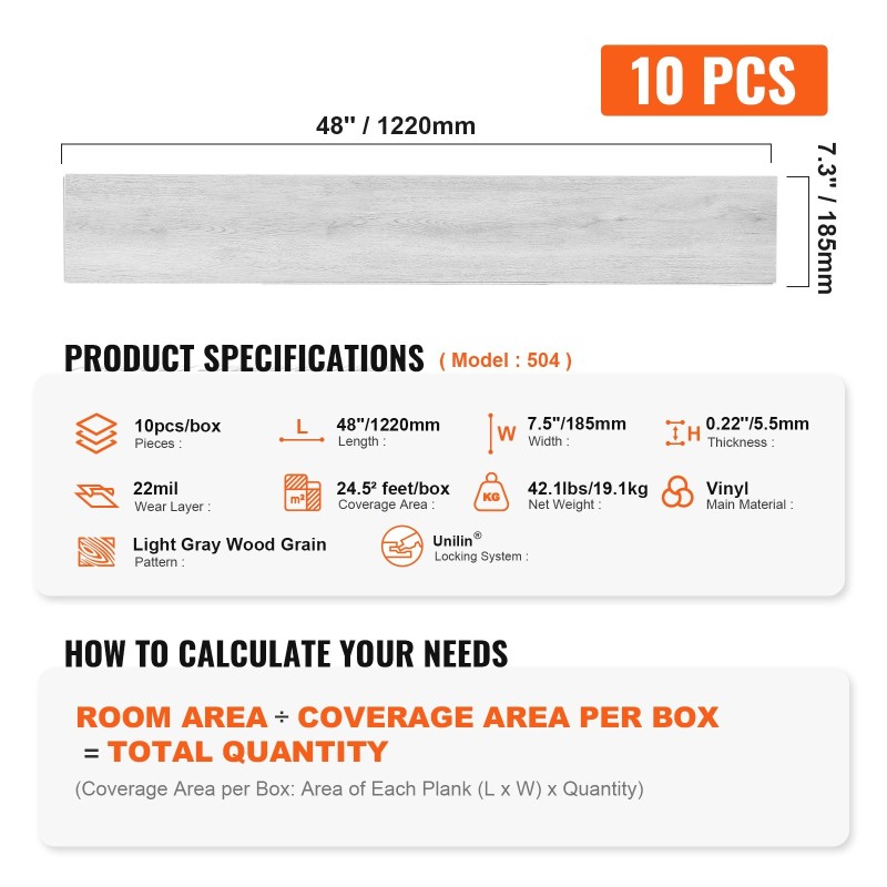 Vinyylilattialaatat 914x152mm 5,5mm 10kpl klikkilukolla vaaleanharmaa puunsyykuosi